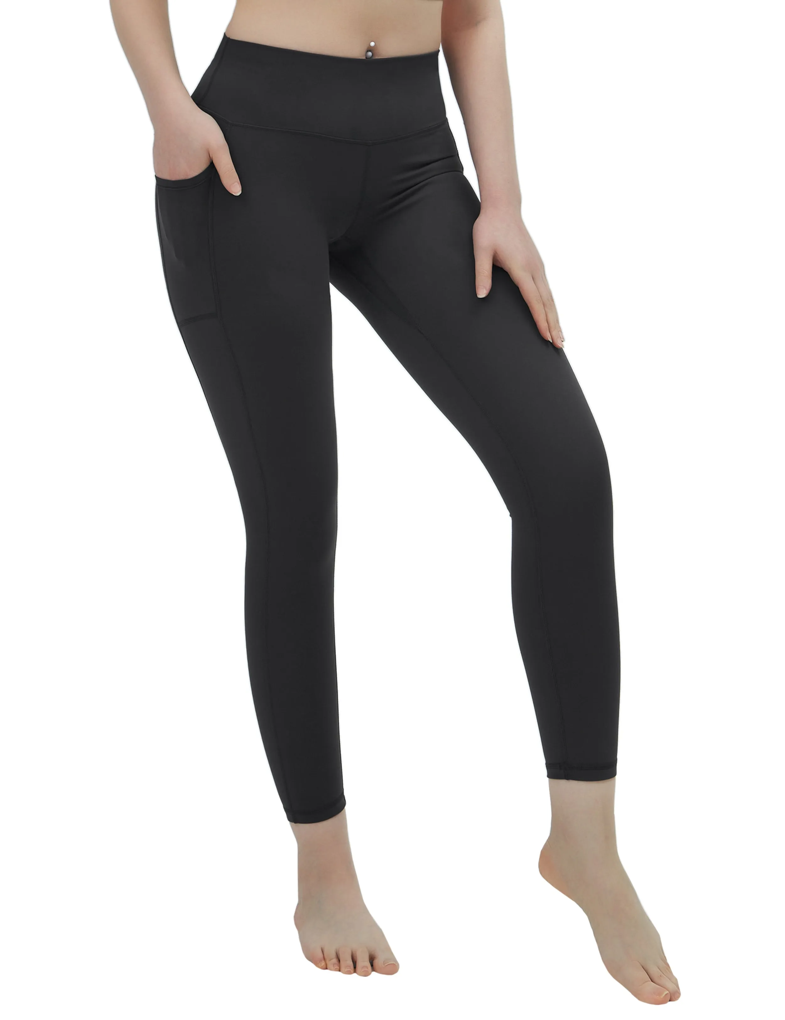 High Waisted Plus Size Pants 7/8 Length Leggings with Pockets charcoalgrey_Plus Size