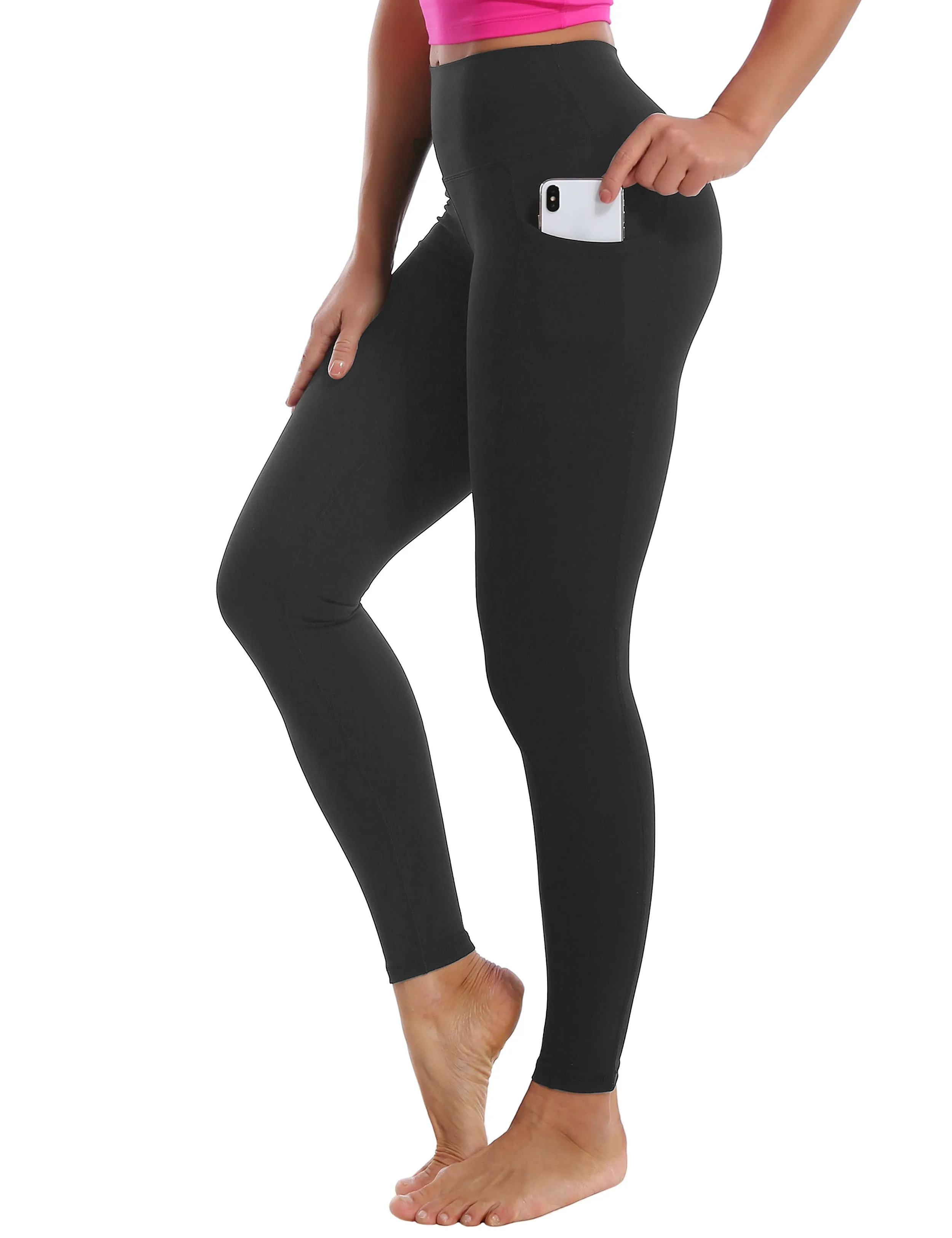 High Waisted Plus Size Pants 7/8 Length Leggings with Pockets charcoalgrey_Plus Size