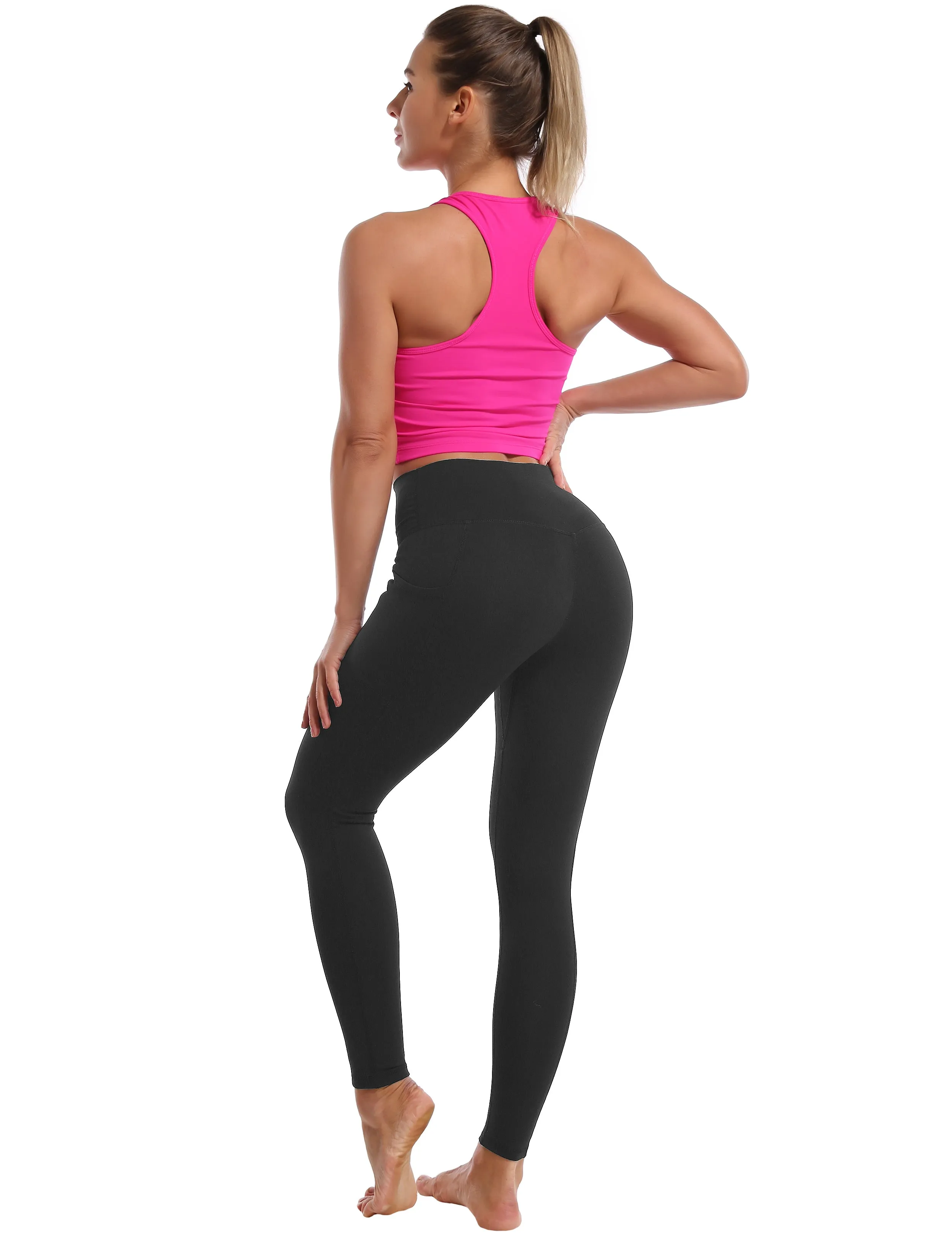High Waisted Plus Size Pants 7/8 Length Leggings with Pockets charcoalgrey_Plus Size