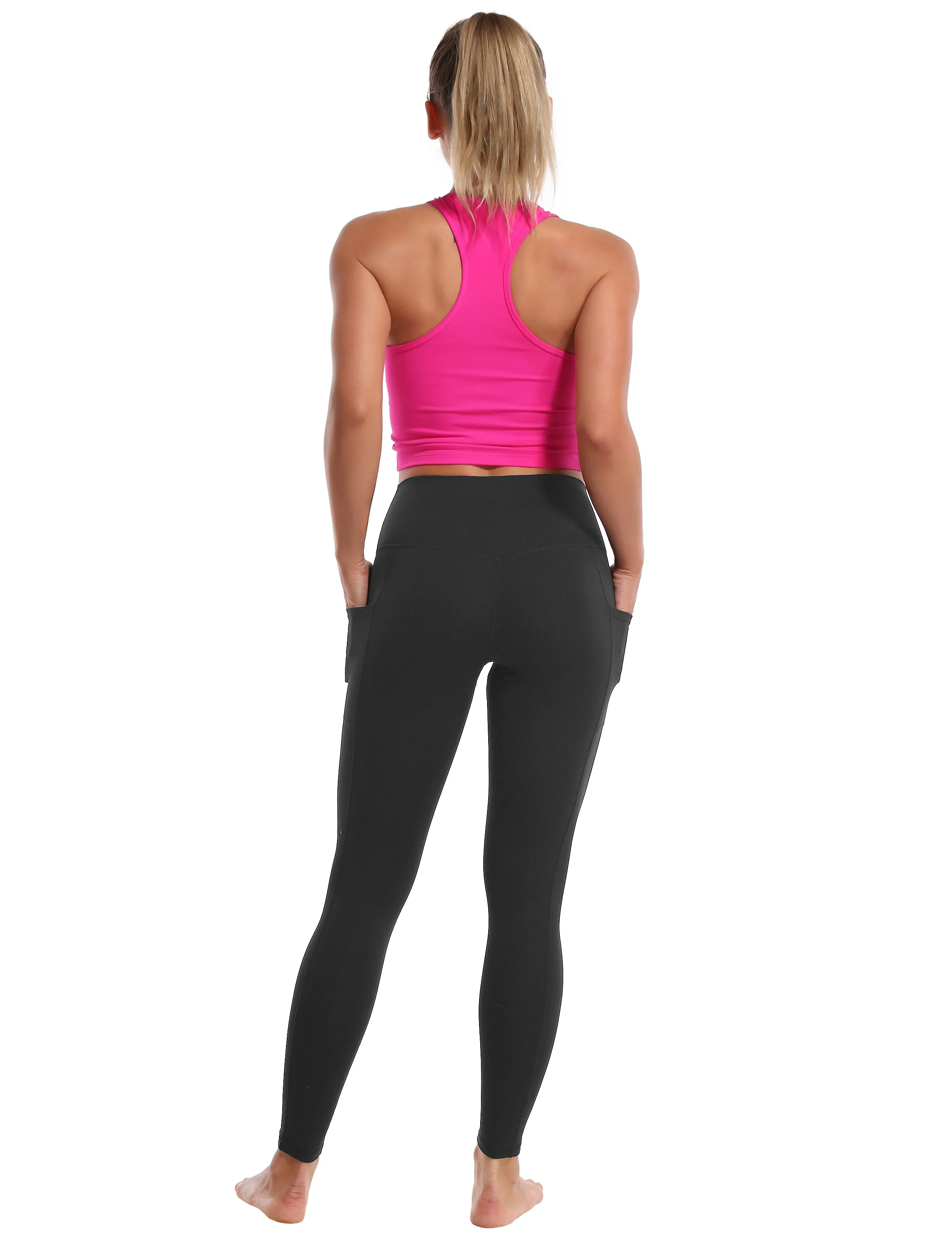 High Waisted Plus Size Pants 7/8 Length Leggings with Pockets charcoalgrey_Plus Size