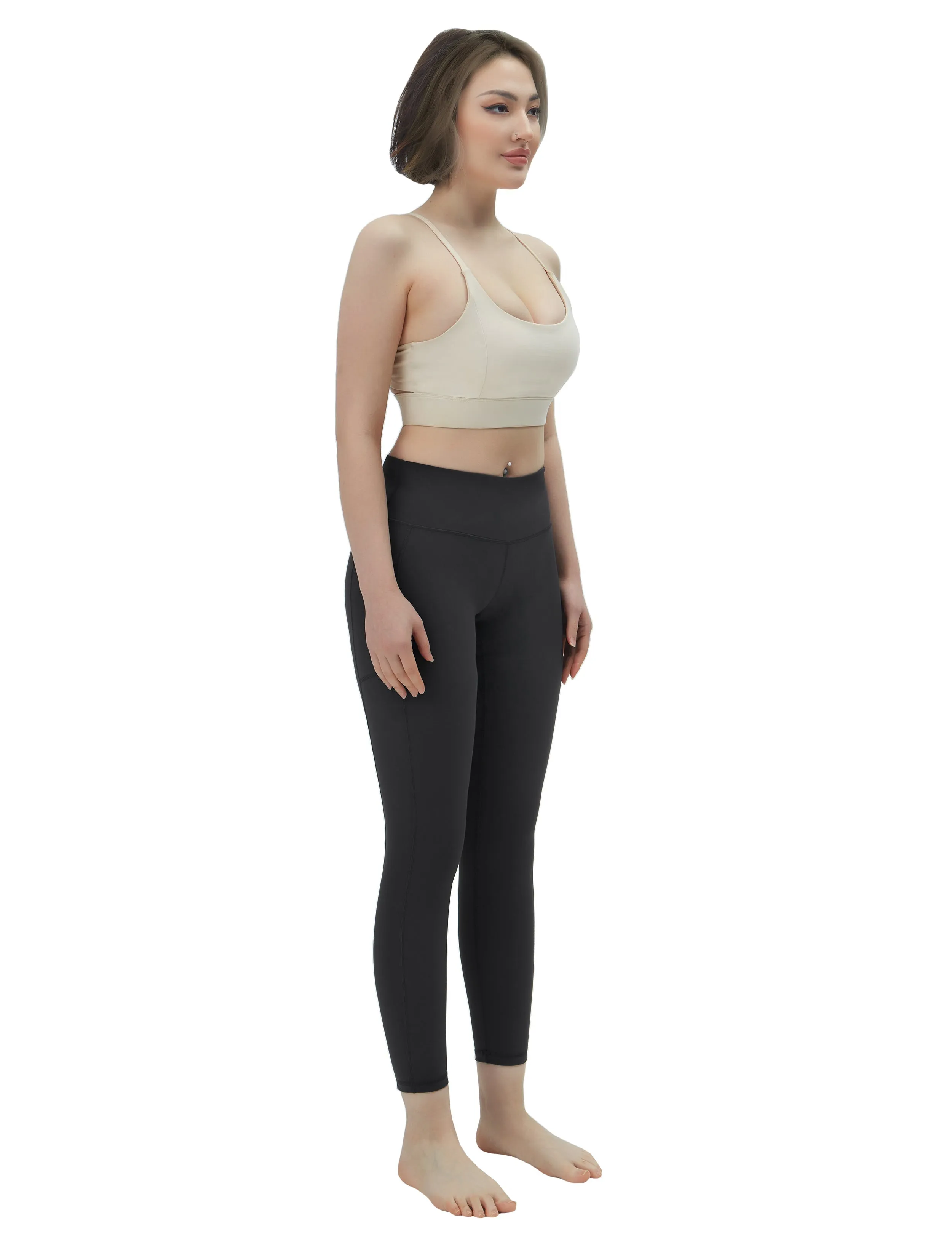 High Waisted Plus Size Pants 7/8 Length Leggings with Pockets charcoalgrey_Plus Size