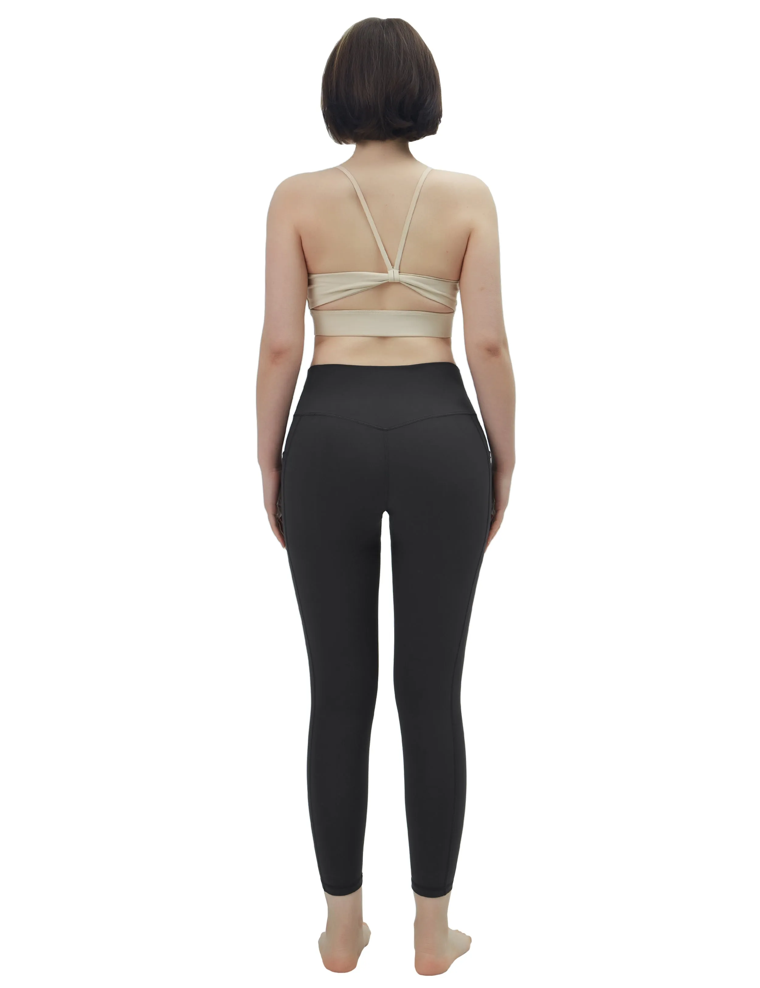 High Waisted Plus Size Pants 7/8 Length Leggings with Pockets charcoalgrey_Plus Size