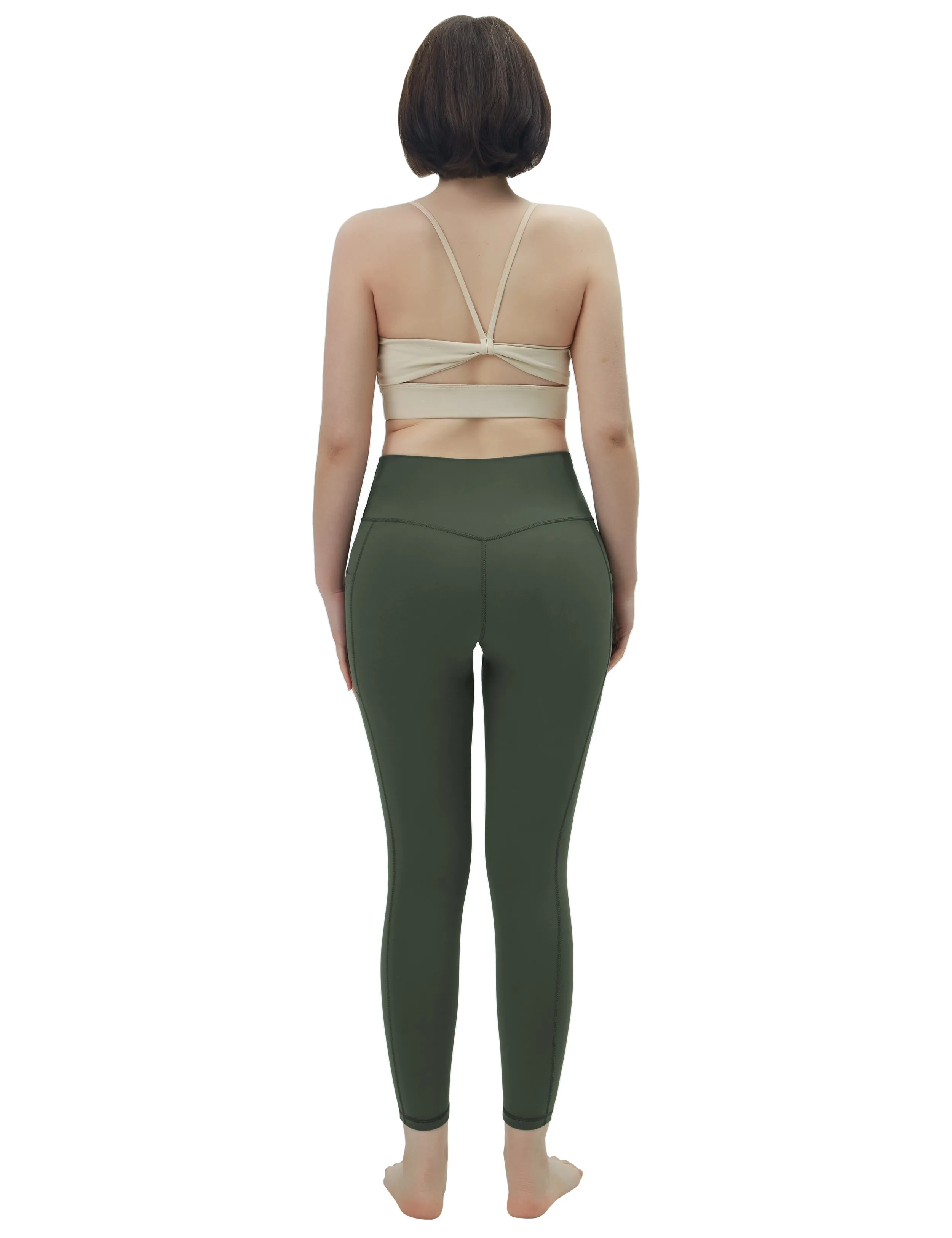 High Waisted Tall Size Pants 7/8 Length Leggings with Pockets olivegreen_Tall Size