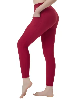 High Waisted Tall Size Pants 7/8 Length Leggings with Pockets red_Tall Size