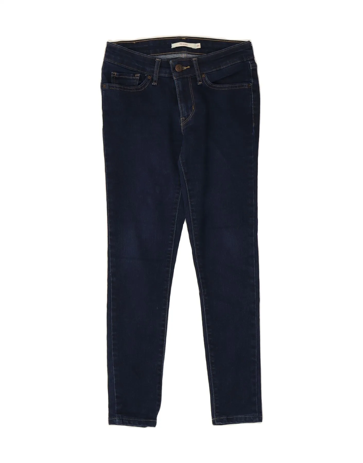LEVI'S Womens 711 Crop Skinny Jeans W24 L25 Navy Blue Cotton