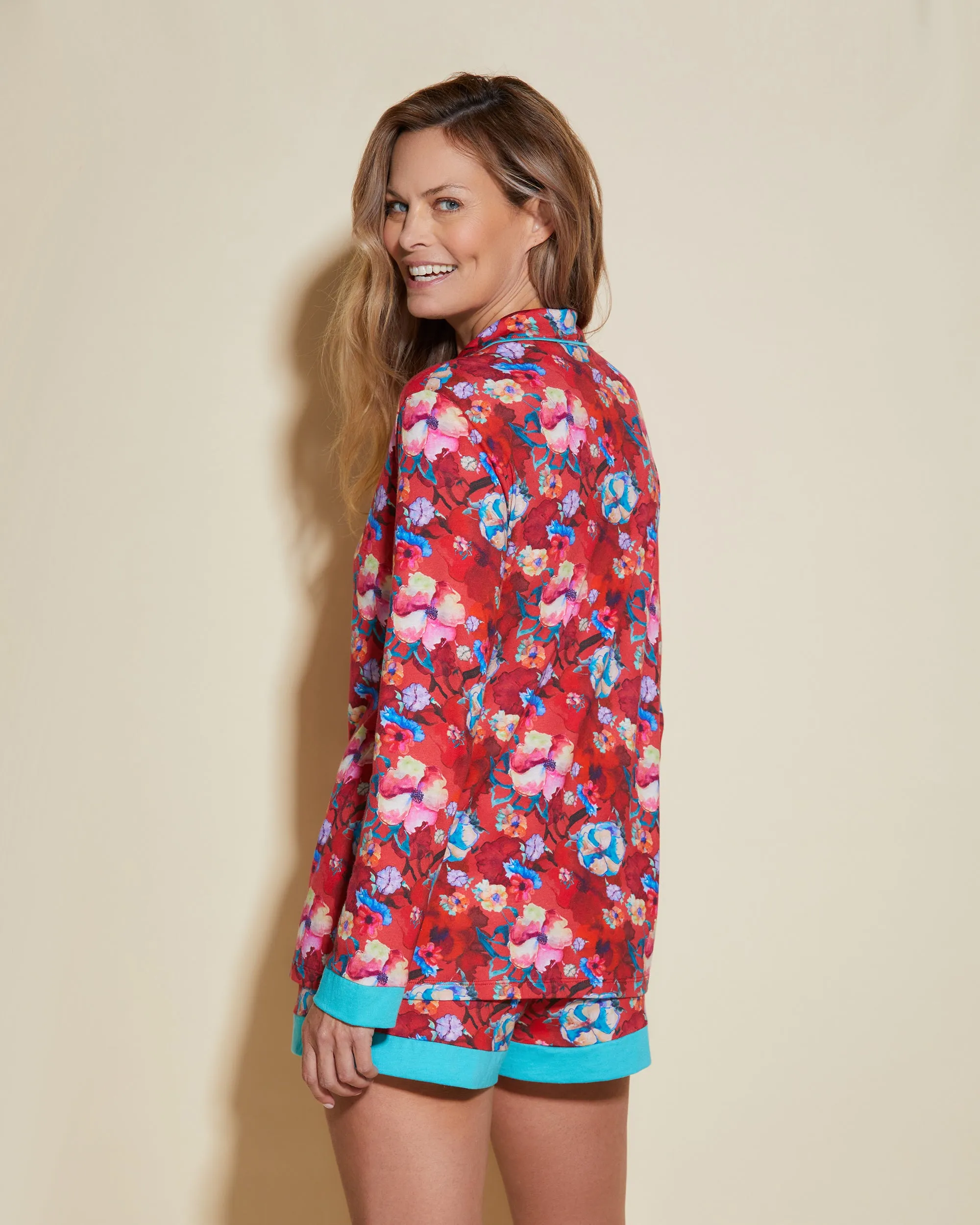 Printed Long Sleeve Top & Boxer Pajama Set