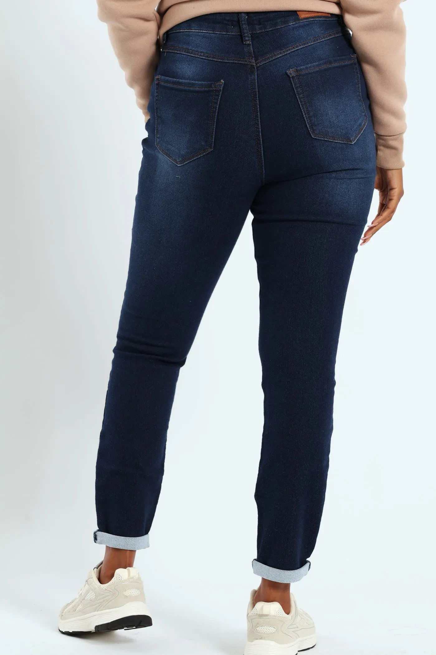 Roll Hem Knit Denim Skinny Leg Jean - Dark Wash