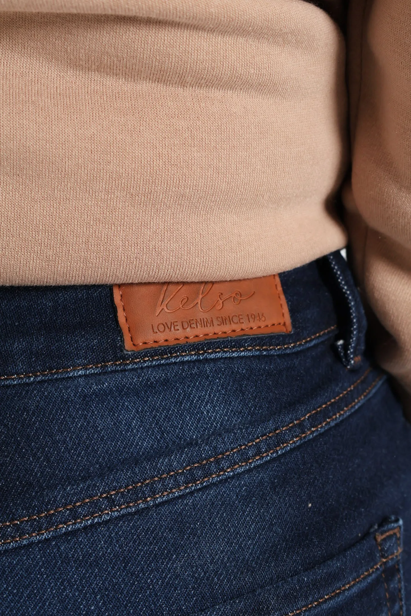 Roll Hem Knit Denim Skinny Leg Jean - Dark Wash